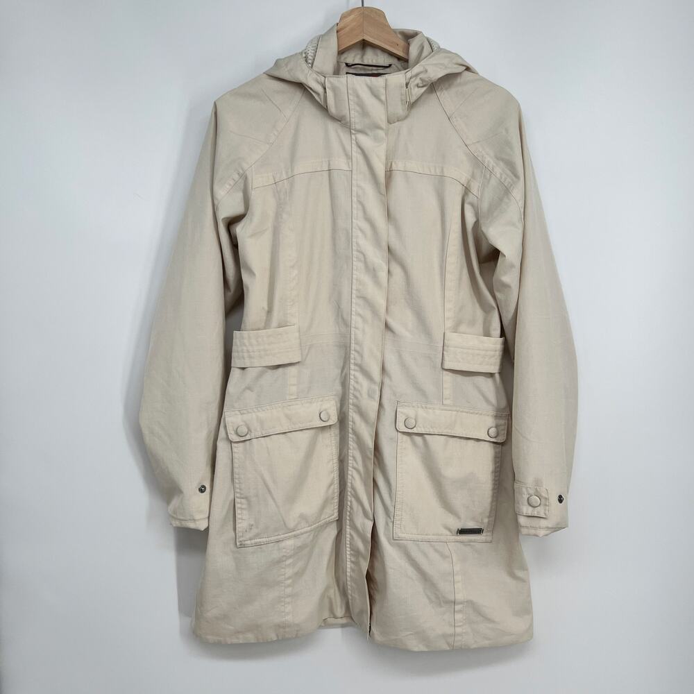 Merrell Opti Shield Technical Coat Womens S Beige Lightweight Hooded Waterproof
